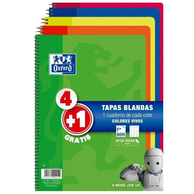 (400027271) OXFORD CUADERNO ESPIRAL 80H FOLIO 4X4MM C/MARGEN TAPA BLANDA PACK 4+1 UD COLORES VIVOS (400027271) OXFORD CUADERNO ESPIRAL 80H FOLIO 4X4MM C/MARGEN TAPA BLANDA PACK 4+1 UD COLORES VIVOS