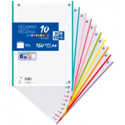 (400106627) OXFORD RECAMBIO CLASSIC 160H A4 SUELTAS 90GR 5X5MM 4 TALADROS 10 BANDAS COLORES