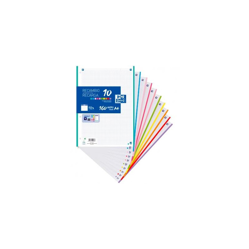 (400106627) OXFORD RECAMBIO CLASSIC 160H A4 SUELTAS 90GR 5X5MM 4 TALADROS 10 BANDAS COLORES (400106627) OXFORD RECAMBIO CLASSIC 160H A4 SUELTAS 90GR 5X5MM 4 TALADROS 10 BANDAS COLORES