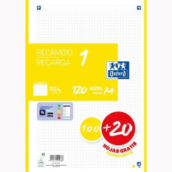 (400158160) OXFORD RECAMBIO CLASSIC 120 HOJAS  A4 SUELTAS 90GR 5X5MM 4 TALADROS 1 BANDA COLOR AMARILLO