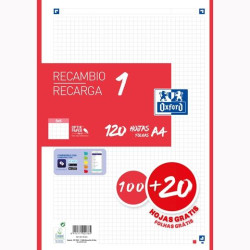 (400158162) OXFORD RECAMBIO CLASSIC 120 HOJAS A4 SUELTAS 90GR 5X5MM 4 TALADROS 1 BANDA COLOR ROJO