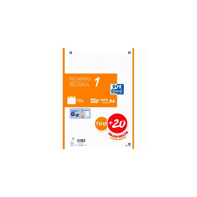(400158163) OXFORD RECAMBIO CLASSIC 120 HOJAS A4 SUELTAS 90GR 5X5MM 4 TALADROS 1 BANDA COLOR NARANJA (400158163) OXFORD RECAMBIO CLASSIC 120 HOJAS A4 SUELTAS 90GR 5X5MM 4 TALADROS 1 BANDA COLOR NARANJA