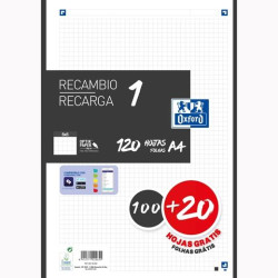 (400158165) OXFORD RECAMBIO CLASSIC 120 HOJAS A4 SUELTAS 90GR 5X5MM 4 TALADROS 1 BANDA COLOR NEGRO