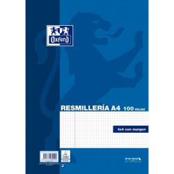 (400173747) OXFORD RECAMBIO CLASSIC 100H A4 SUELTAS 90GR 4X4MM C/MARGEN AZUL