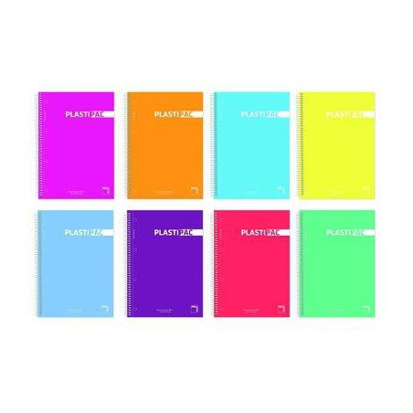 (16476) PACSA CUADERNO PLASTIPAC 80H FOLIO 90GR CUADRICULA 46 TAPAS PP PACK 5 UD C/SURTIDOS