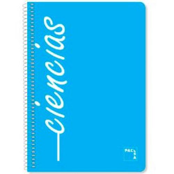 (16524) PACSA CUADERNO ASIGNATURAS 80H FOLIO 90GR 4X4MM TAPAS PP PACK 4 UD "CIENCIAS"