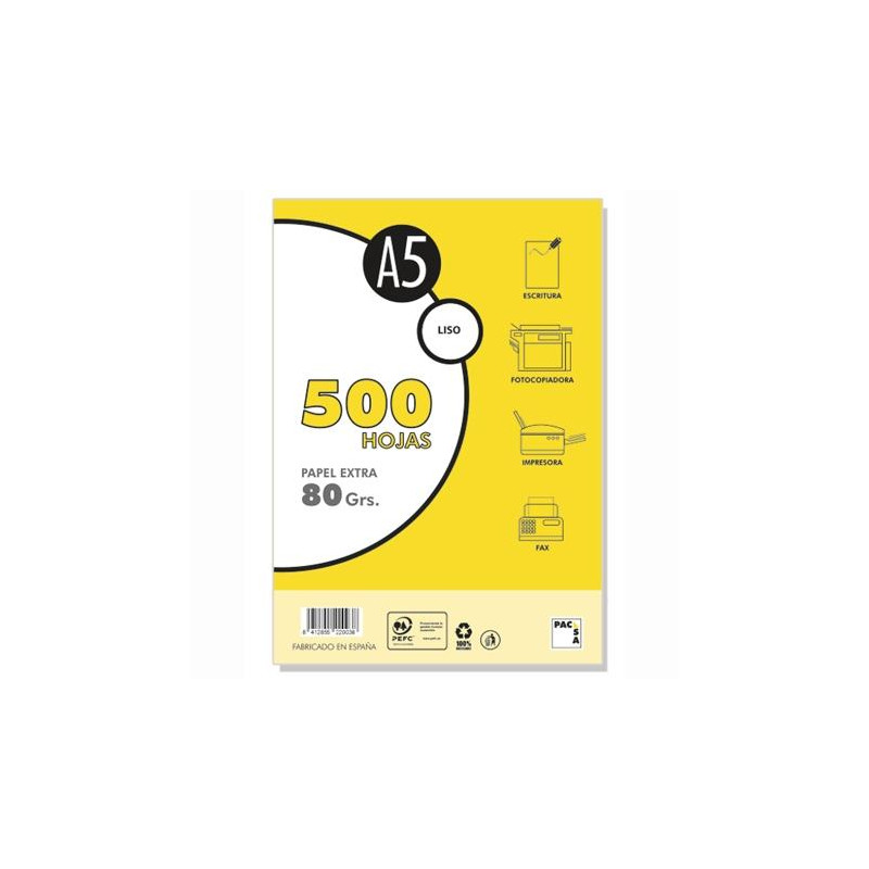 (22003) PACSA PAQUETE PAPEL EXTRA 500H A5 80GR LISO SIN TALADROS BLANCO (22003) PACSA PAQUETE PAPEL EXTRA 500H A5 80GR LISO SIN TALADROS BLANCO