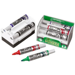 (MWL5S-4N) PENTEL MARCADORES PIZARRA BLANCA MAXIFLÓ C/SURTIDOS SET 4 UD + BORRADOR MAGNÉTICO