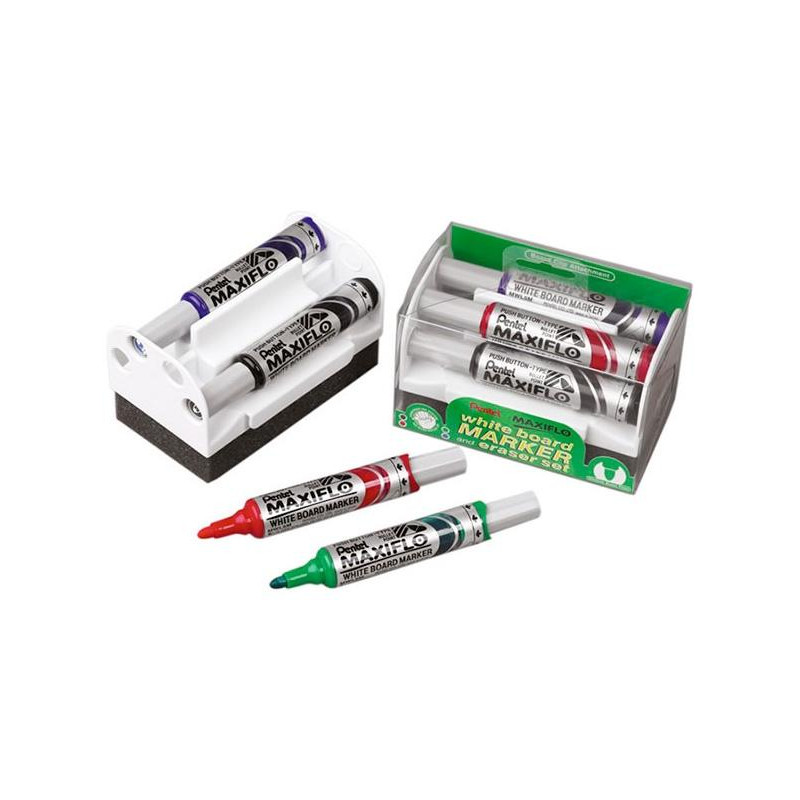 (MWL5S-4N) PENTEL MARCADORES PIZARRA BLANCA MAXIFLÓ C/SURTIDOS SET 4 UD + BORRADOR MAGNÉTICO (MWL5S-4N) PENTEL MARCADORES PIZARRA BLANCA MAXIFLÓ C/SURTIDOS SET 4 UD + BORRADOR MAGNÉTICO