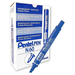 (N60-PENTEL-C) PENTEL PEN N60 MARCADOR PERMANENTE ALUMINIO PUNTA BISELADA AZUL -12U-