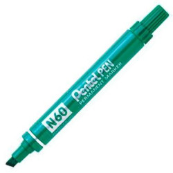 (N60-PENTEL-D) PENTEL PEN N60 MARCADOR PERMANENTE ALUMINIO PUNTA BISELADA VERDE -12U-