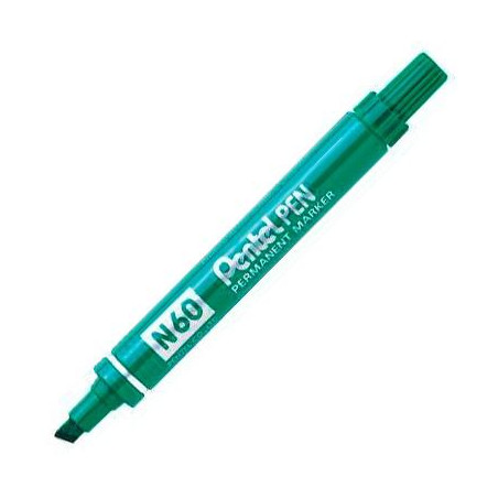 (N60-PENTEL-D) PENTEL PEN N60 MARCADOR PERMANENTE ALUMINIO PUNTA BISELADA VERDE -12U-