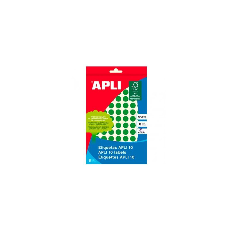 (02733) APLI ETIQUETAS ADHESIVAS CIRCULARES Ø10MM ESCRITURA MANUAL 126 X 8H APLI 10 VERDE (02733) APLI ETIQUETAS ADHESIVAS CIRCULARES Ø10MM ESCRITURA MANUAL 126 X 8H APLI 10 VERDE