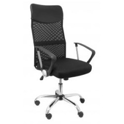 (31DBNE) PIQUERAS Y CRESPO SILLA GONTAR GIRATORIA BASCULANTE B/FIJOS RESPALDO MALLA NEGRA ASIENTO TAPIZADO NEGRO