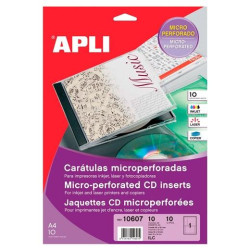 (10607) APLI CARATULAS PARA CD-DVD MICROPERFORADAS CARTULINA 200 GR 10H
