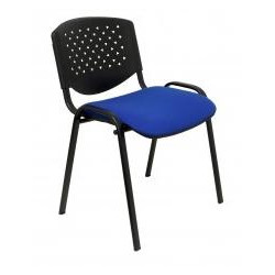 (PACK426PRARAN229) PIQUERAS Y CRESPO PACK DE 4 SILLAS FIJAS APILABLES PÉTROLA RESPALDO PVC NEGRO Y ASIENTO TAPIZADO ARAN AZUL