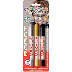 (01043) PLAYCOLOR PACK 3 BARRAS DE MAQUILLAJE MAKE UP THEMATICS ROBOT ORO/PLATA/NEGRO