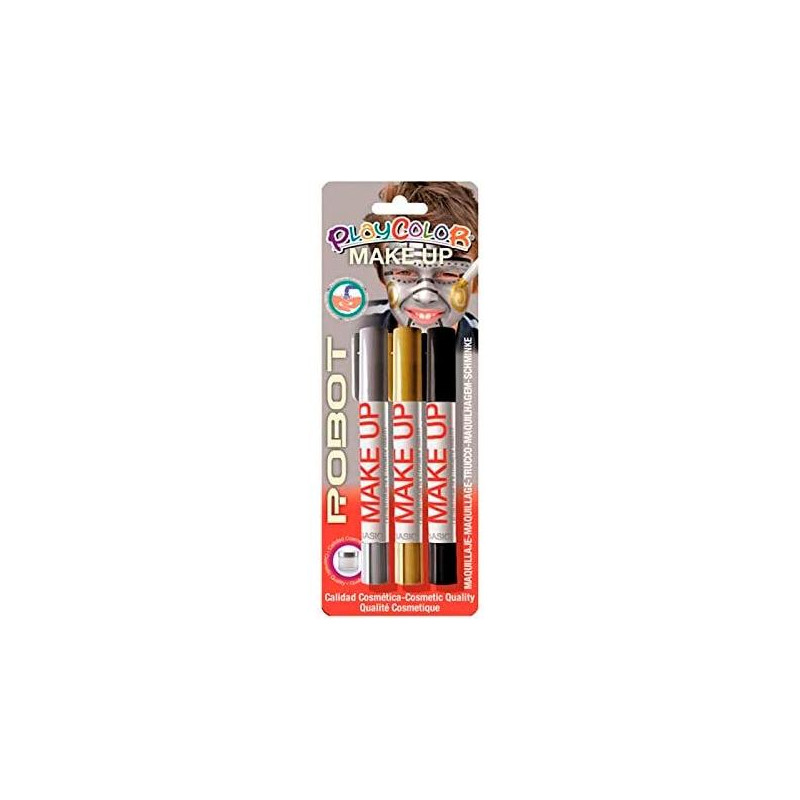 (01043) PLAYCOLOR PACK 3 BARRAS DE MAQUILLAJE MAKE UP THEMATICS ROBOT ORO/PLATA/NEGRO (01043) PLAYCOLOR PACK 3 BARRAS DE MAQUILLAJE MAKE UP THEMATICS ROBOT ORO/PLATA/NEGRO