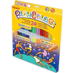(02051) PLAYCOLOR TÉMPERAS SÓLIDAS POCKET EN BARRA ESTUCHE DE 24 COLORES BASIC/METALLIC/FLUO SURTIDOS