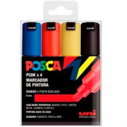 (182634676) POSCA MARCADOR  PC-8K/4C NO PERMANENTE PUNTA BISELADA 8.0MM COLORES SURTIDOS BASIC -ESTUCHE 4U-