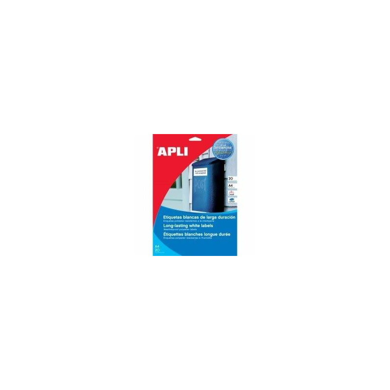 (12121) APLI ETIQUETAS ADHESIVAS RESISTENTES INTEMPERIE 210X297MM LÁSER C/RECTOS 1 X 100H POLIÉSTER BLANCO (12121) APLI ETIQUETAS ADHESIVAS RESISTENTES INTEMPERIE 210X297MM LÁSER C/RECTOS 1 X 100H POLIÉSTER BLANCO