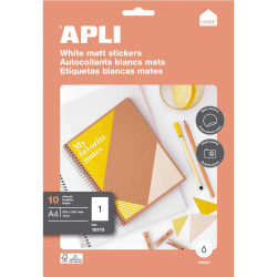 (18110) APLI ETIQUETAS ADHESIVAS 210X297MM INKJET C/RECTOS 1 X 10H BLANCO MATE