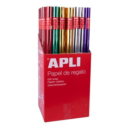 (13643) APLI PAPEL DE REGALO METALIZADO ROLLO 70CM X 2M COLORES SURTIDOS