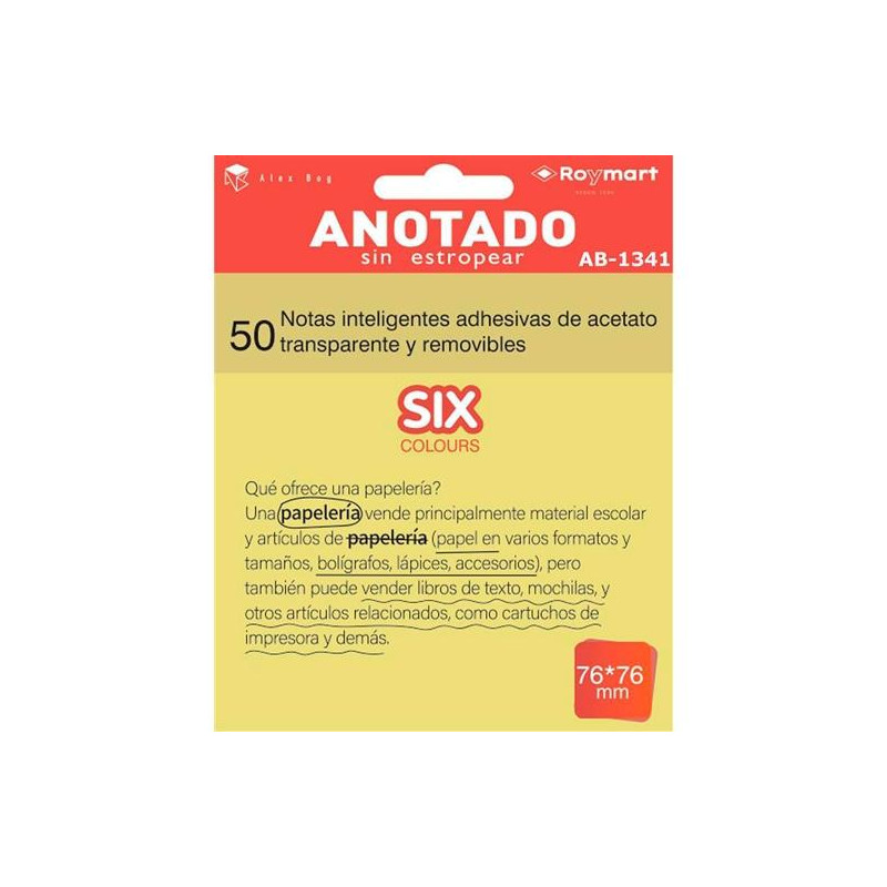 (AB-1341) ROYMART BLOC NOTAS ADHESIVAS INTELIGENTES REMOVIBLES 50H 76X76 ACETATO TRANSPARENTE AMARILLO FLUORESCENTE (AB-1341) ROYMART BLOC NOTAS ADHESIVAS INTELIGENTES REMOVIBLES 50H 76X76 ACETATO TRANSPARENTE AMARILLO FLUORESCENTE