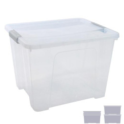 (CP1482032 CS TP) ARCHIVO 2000 CAJA DE ALMACENAJE 32L APILABLE Y ENCAJABLE C/TAPA 360X420X300MM PP CRISTAL TRANSPARENTE