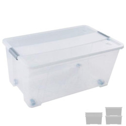 (CP1482061 CS TP) ARCHIVO 2000 CAJA DE ALMACENAJE 61L APILABLE Y ENCAJABLE C/TAPA Y RUEDAS 400X680X310MM PP CRISTAL TRANSPARENTE