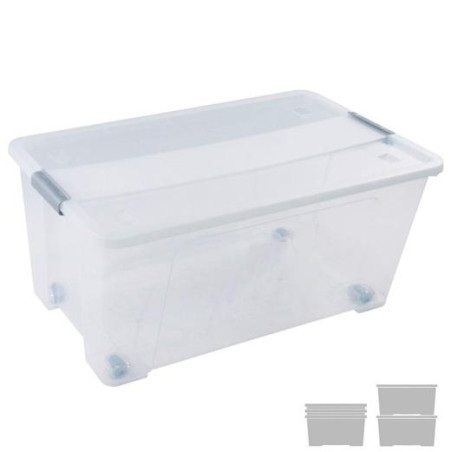 (CP1482061 CS TP) ARCHIVO 2000 CAJA DE ALMACENAJE 61L APILABLE Y ENCAJABLE C/TAPA Y RUEDAS 400X680X310MM PP CRISTAL TRANSPARENTE