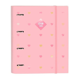 (512317666) SAFTA CARPETA DE ANILLAS 4X35MM C/RECAMBIO 100H A4 T/DURAS CIERRE C/GOMA GLOWLAB "HEARTS"