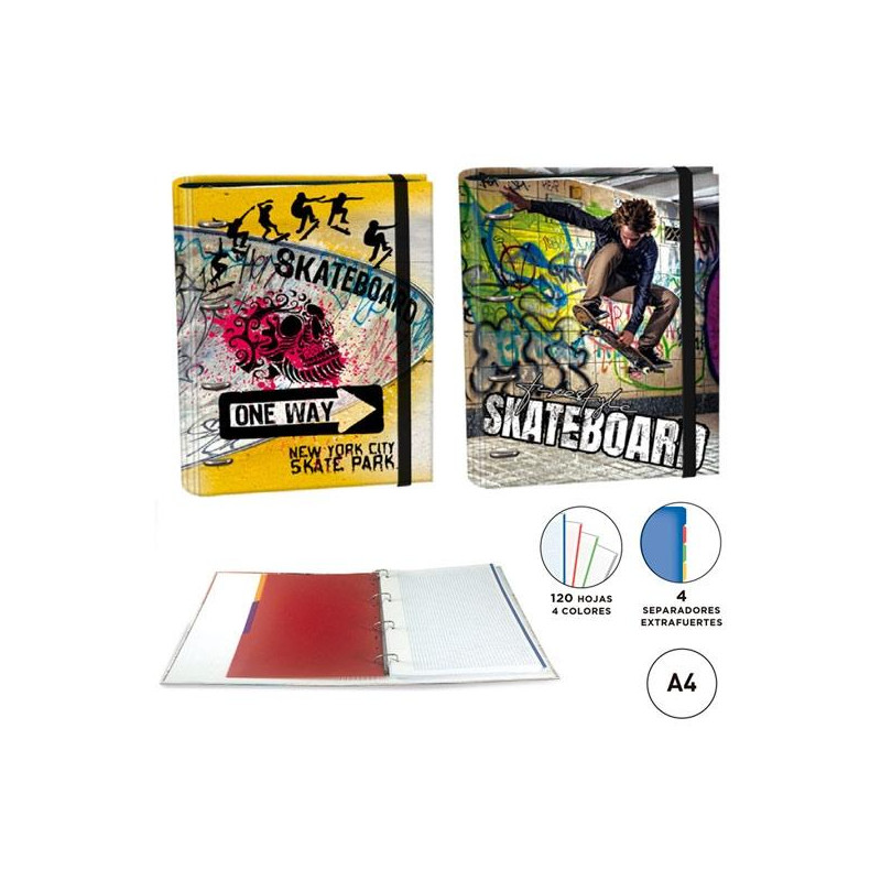 (18104230) SENFORT CARPETA ANILLAS 4X30MM RINGBOOK C/RECAMBIO 120H A4 C/GOMA 4 SEPARADORES SKATEBOARD SURTIDO (18104230) SENFORT CARPETA ANILLAS 4X30MM RINGBOOK C/RECAMBIO 120H A4 C/GOMA 4 SEPARADORES SKATEBOARD SURTIDO