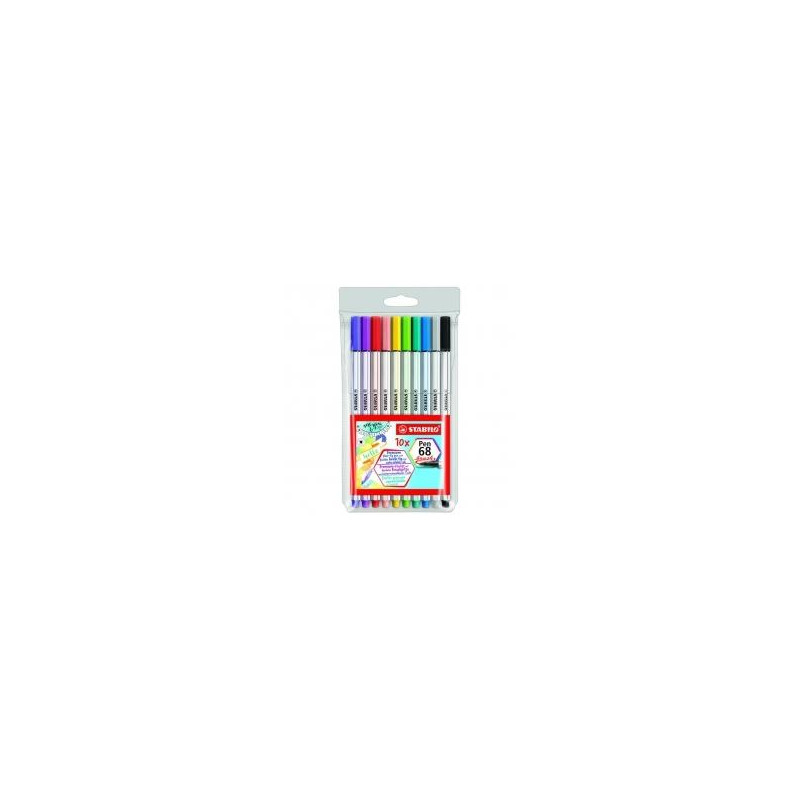 (568/10-11) STABILO ROTULADORES PEN 68 BRUSH C/SURTIDOS ESTUCHE PLÁSTICO 10 UD