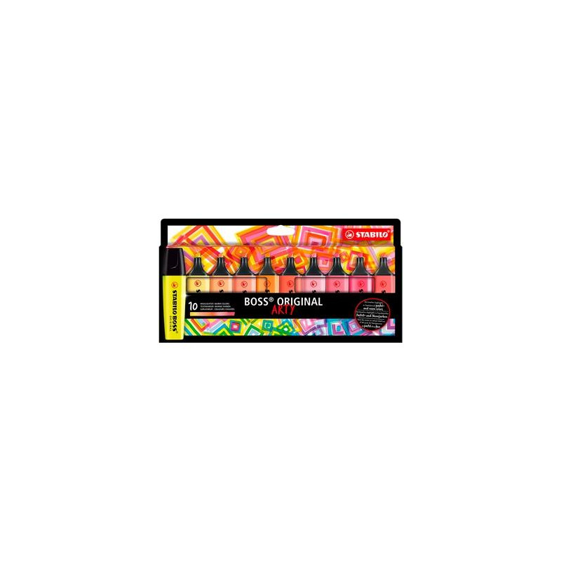 (70/10-1-20) STABILO MARCADOR FLUORESCENTE BOSS ORIGINAL ARTY C/SURTIDOS CÁLIDOS ESTUCHE 10 UD