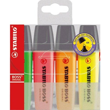 (70/4) STABILO MARCADOR FLUORESCENTE BOSS ORIGINAL C/SURTIDOS BLÍSTER 4 UD