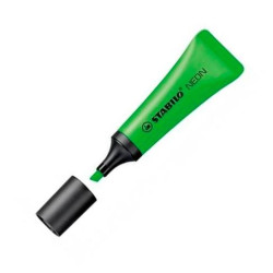 (72/33) STABILO MARCADOR FLUORESCENTE NEON VERDE CAJA 10 UD