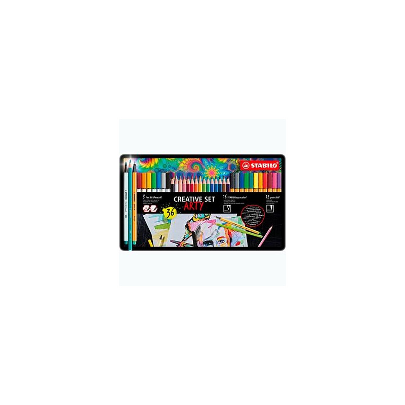 (87/3193) STABILO ROTULADORES CREATIVE SET ARTY C/SURTIDOS 12 POINT 88 + 8 PEN 68 BRUSH + 16 AQUACOLOR CAJA DE METAL 36 UD (87/3193) STABILO ROTULADORES CREATIVE SET ARTY C/SURTIDOS 12 POINT 88 + 8 PEN 68 BRUSH + 16 AQUACOLOR CAJA DE METAL 36 UD