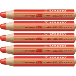 (880/310) STABILO LÁPICES DE COLORES WOODY 3 EN 1 ROJO CARMÍN ESTUCHE 5 UD
