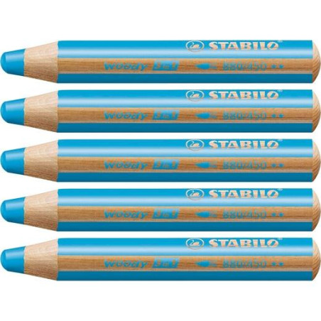 (880/450) STABILO LÁPICES DE COLORES WOODY 3 EN 1 AZUL CYAN ESTUCHE 5 UD