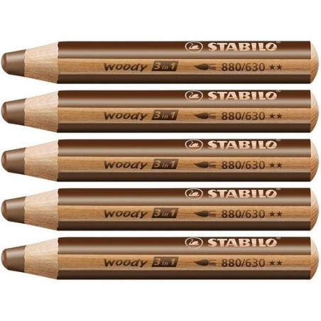 (880/630) STABILO LÁPICES DE COLORES WOODY 3 EN 1 MARRÓN ESTUCHE 5 UD