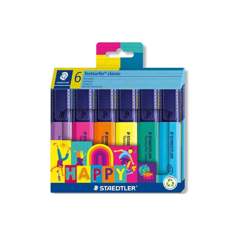 (364 C6 HA) STAEDTLER MARCADOR FLUORESCENTE TEXTSURFER CLASSIC HAPPY LINE C/SURTIDOS BLÍSTER 6 UD