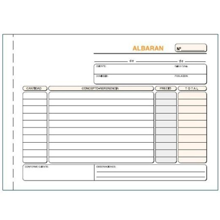 (T-119) TALONARIO ALBARANES CUARTO APAISADO DUPLICADO AUTOCOPIA