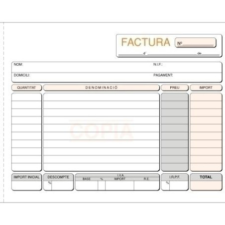 (T-66) TALONARIO FACTURAS 1/4 APAISADO AUTOCOPIA TRIPLICADO