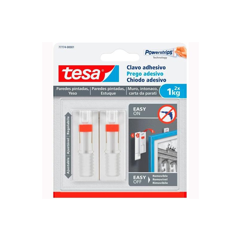 (77774-00001-00) TESA PACK DE 2 CLAVO ADHESIVO AJUSTABLE HASTA 1KG PARA PARED LISA (77774-00001-00) TESA PACK DE 2 CLAVO ADHESIVO AJUSTABLE HASTA 1KG PARA PARED LISA
