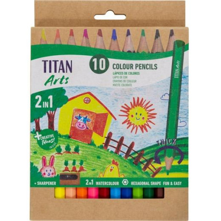 (130110010) TITAN ARTS LÁPICES DE COLORES INICIACIÓN SURTIDOS ESTUCHE 10 UD + SACAPUNTAS