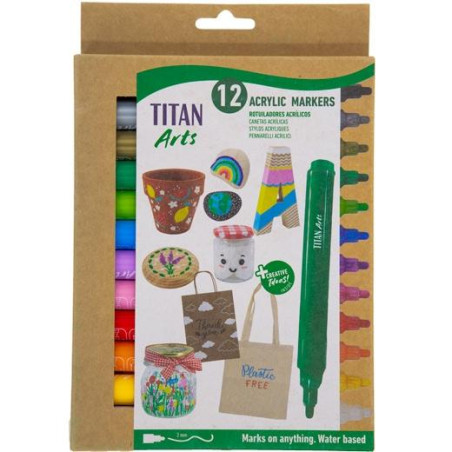 (130600012) TITAN ARTS ROTULADORES ACRÍLICOS COLORES SURTIDOS ESTUCHE 12 UD