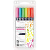 (WS-BH-6P) TOMBOW FUDENOSUKE ROTULADORES CALIGRAFÍA PUNTA ELÁSTICA DURA C/SURTIDOS NEÓN ESTUCHE 6 UD
