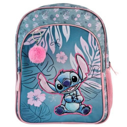 (T434-1067) TOYBAGS MOCHILA PRIMARIA STITCH PINK DOBLE COMPARTIMENTO 44X30X20CM ADAPTABLE A CARRO