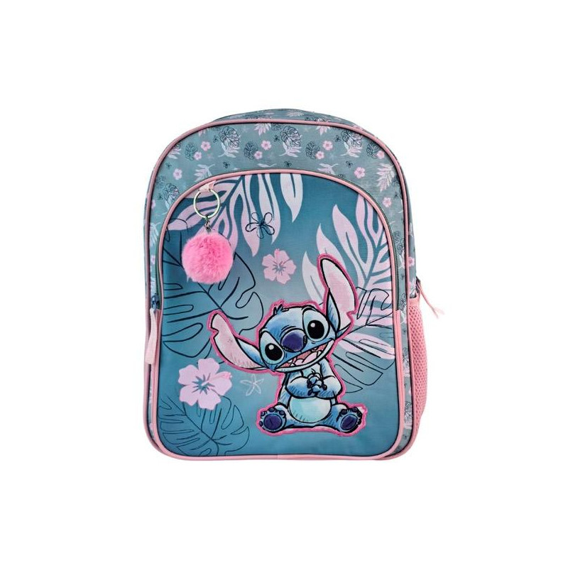 (T434-1067) TOYBAGS MOCHILA PRIMARIA STITCH PINK DOBLE COMPARTIMENTO 44X30X20CM ADAPTABLE A CARRO